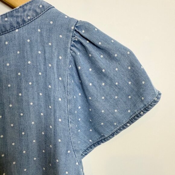 💙 Sanctuary Short Puff Sleeve Polka Dot Button-down Blouse Blue & White Size XS - Picture 6 of 7